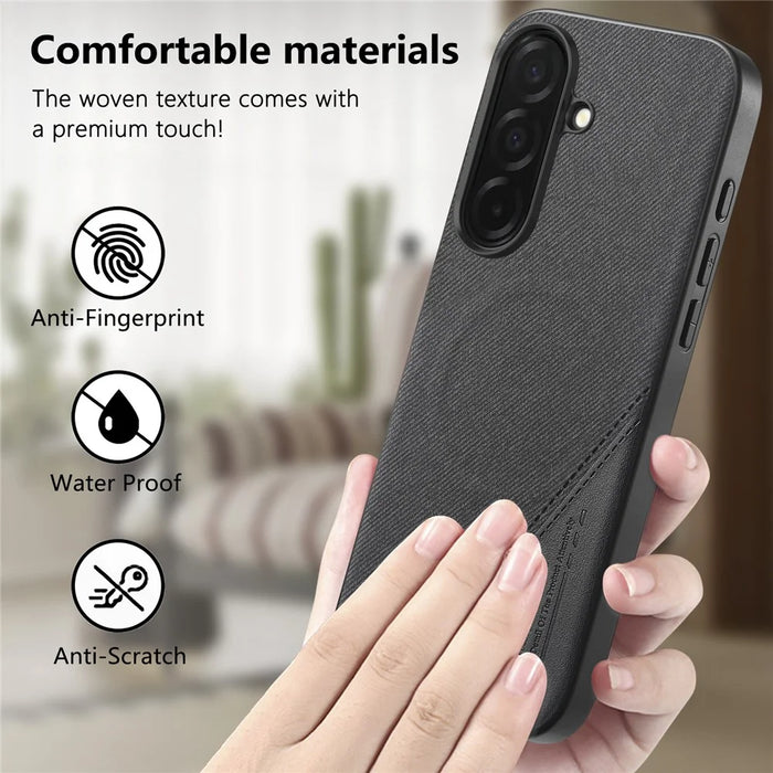 For Samsung Galaxy S25 Magnetic Case Cloth Texture PU Leather + PC + TPU Phone Cover - Black - 7