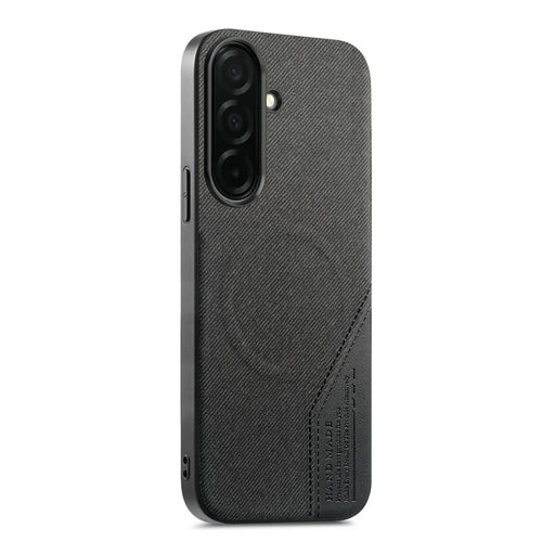 For Samsung Galaxy A57 5G Magnetic Case Cloth Texture PU Leather + PC + TPU Phone Cover - Black - 1