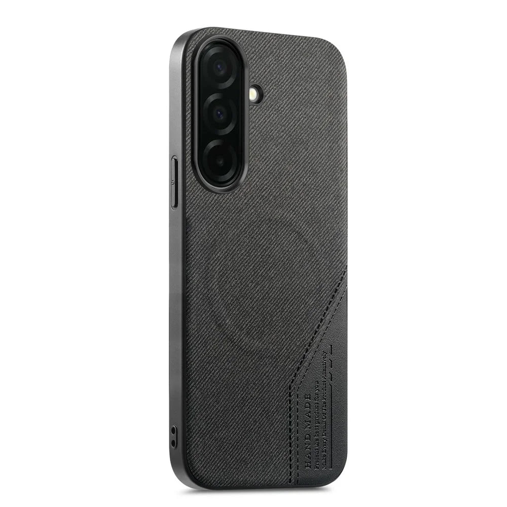 For Samsung Galaxy A37 5G Magnetic Case Cloth Texture PU Leather + PC + TPU Phone Cover - Black - 1