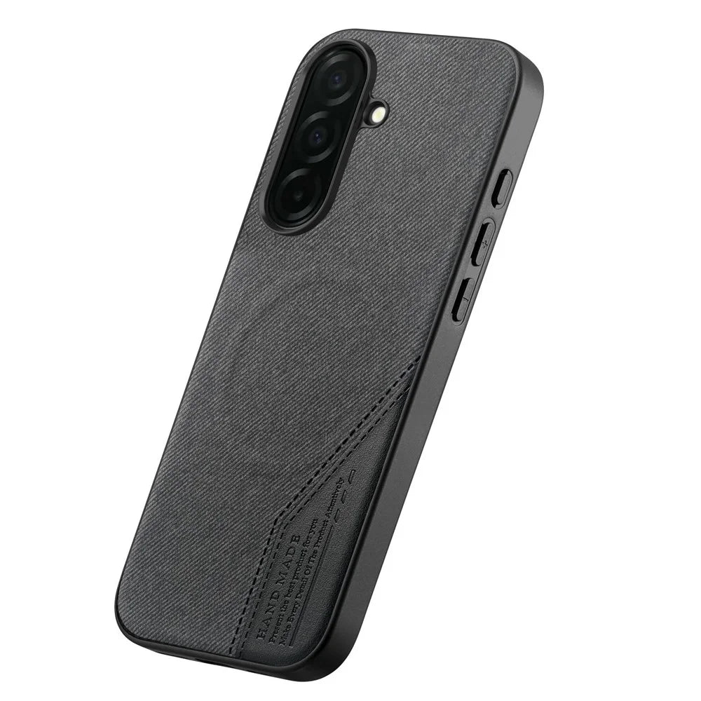 For Samsung Galaxy A37 5G Magnetic Case Cloth Texture PU Leather + PC + TPU Phone Cover - Black - 2