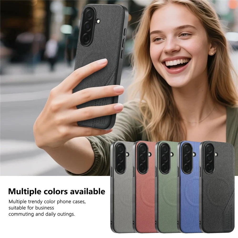 For Samsung Galaxy A37 5G Magnetic Case Cloth Texture PU Leather + PC + TPU Phone Cover - Black - 7