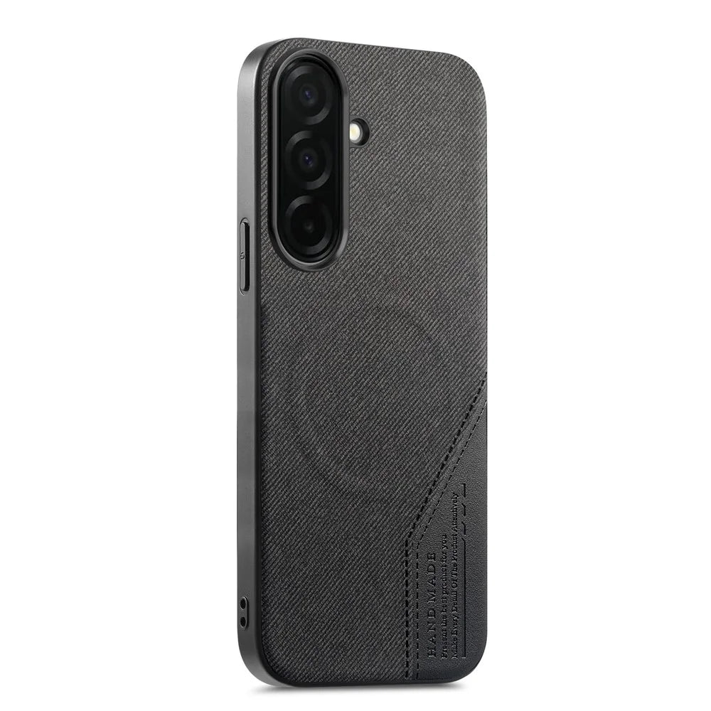 For Samsung Galaxy A17 5G  /  A17 4G Magnetic Case Cloth Texture PU Leather + PC + TPU Phone Cover - Black - 1