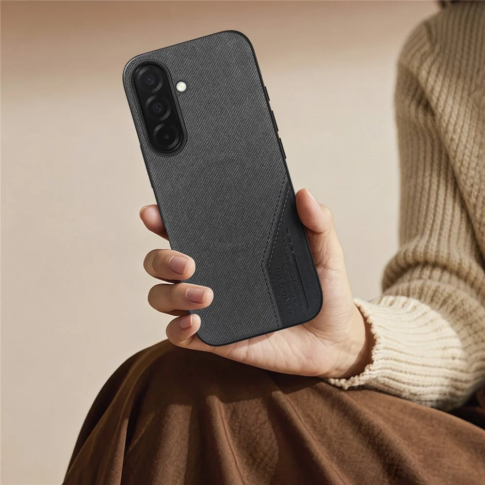 For Samsung Galaxy A17 5G  /  A17 4G Magnetic Case Cloth Texture PU Leather + PC + TPU Phone Cover - Black - 7