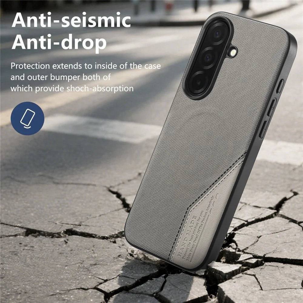 For Samsung Galaxy A36 5G Magnetic Case Cloth Texture PU Leather + PC + TPU Phone Cover - Grey - 4