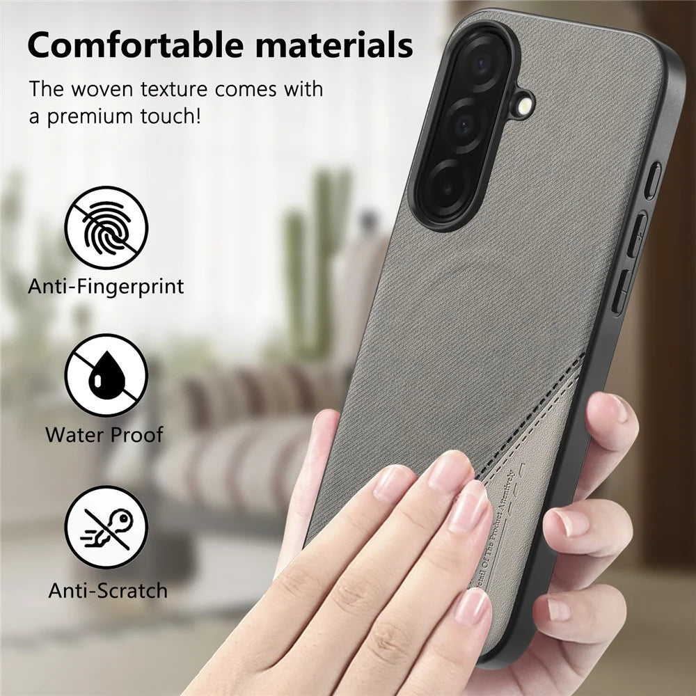 For Samsung Galaxy A36 5G Magnetic Case Cloth Texture PU Leather + PC + TPU Phone Cover - Grey - 6