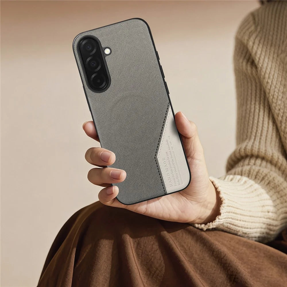 For Samsung Galaxy A36 5G Magnetic Case Cloth Texture PU Leather + PC + TPU Phone Cover - Grey - 7