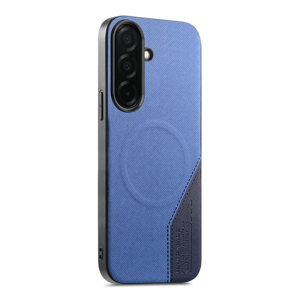 For Samsung Galaxy A16 5G  /  A16 4G Magnetic Case Cloth Texture PU Leather + PC + TPU Phone Cover - Blue - 1