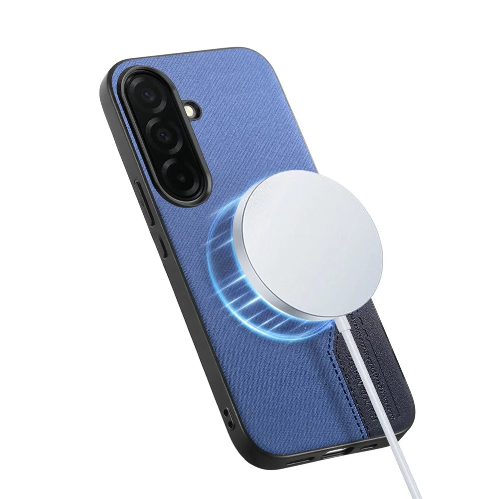 For Samsung Galaxy A16 5G  /  A16 4G Magnetic Case Cloth Texture PU Leather + PC + TPU Phone Cover - Blue - 2
