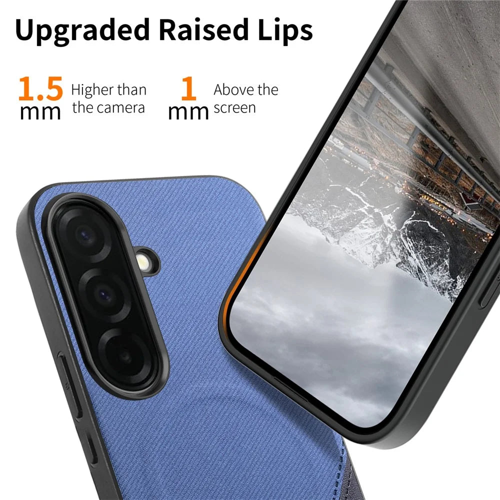 For Samsung Galaxy A16 5G  /  A16 4G Magnetic Case Cloth Texture PU Leather + PC + TPU Phone Cover - Blue - 3