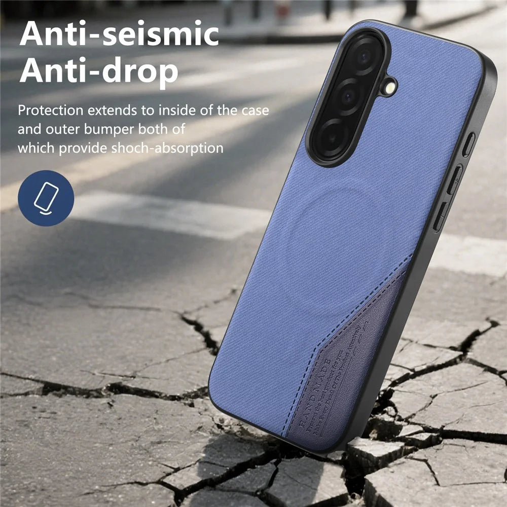 For Samsung Galaxy A16 5G  /  A16 4G Magnetic Case Cloth Texture PU Leather + PC + TPU Phone Cover - Blue - 4