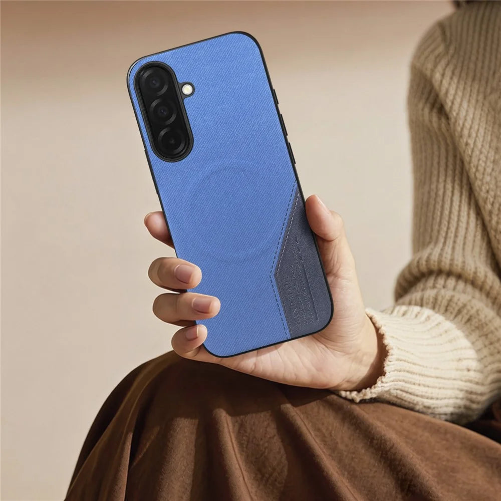 For Samsung Galaxy A16 5G  /  A16 4G Magnetic Case Cloth Texture PU Leather + PC + TPU Phone Cover - Blue - 7