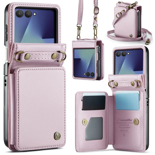 CASEME for Samsung Galaxy Z Flip8 Case with RFID Blocking 5 Card Slots  C22 Leather Back Cover - Pink - 1