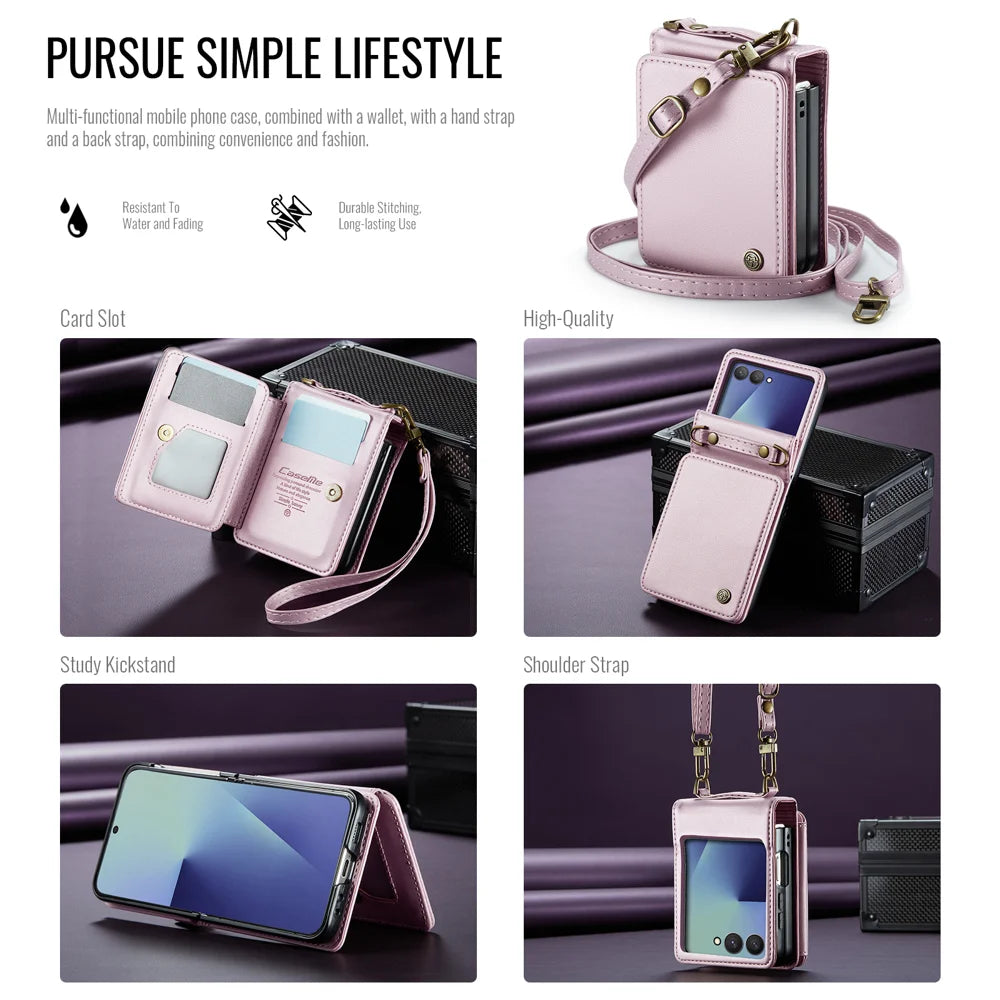 CASEME for Samsung Galaxy Z Flip8 Case with RFID Blocking 5 Card Slots  C22 Leather Back Cover - Pink - 2