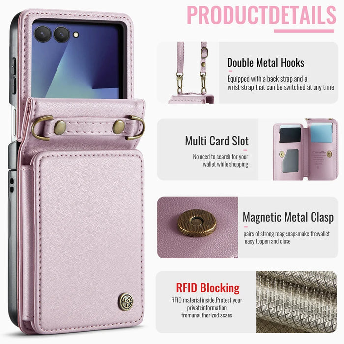 CASEME for Samsung Galaxy Z Flip8 Case with RFID Blocking 5 Card Slots  C22 Leather Back Cover - Pink - 3