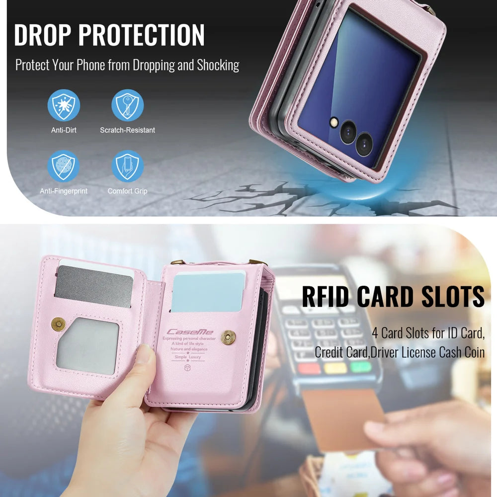 CASEME for Samsung Galaxy Z Flip8 Case with RFID Blocking 5 Card Slots  C22 Leather Back Cover - Pink - 4