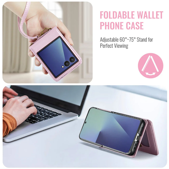 CASEME for Samsung Galaxy Z Flip8 Case with RFID Blocking 5 Card Slots  C22 Leather Back Cover - Pink - 5