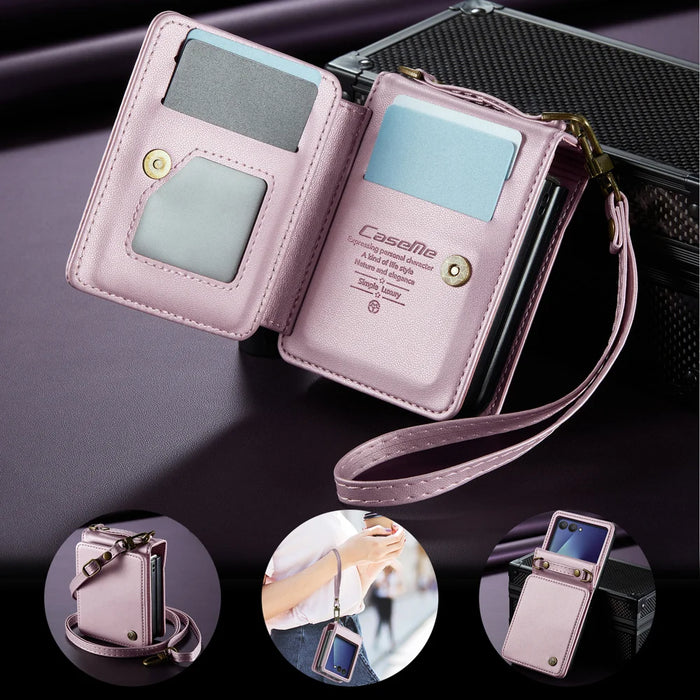 CASEME for Samsung Galaxy Z Flip8 Case with RFID Blocking 5 Card Slots  C22 Leather Back Cover - Pink - 6