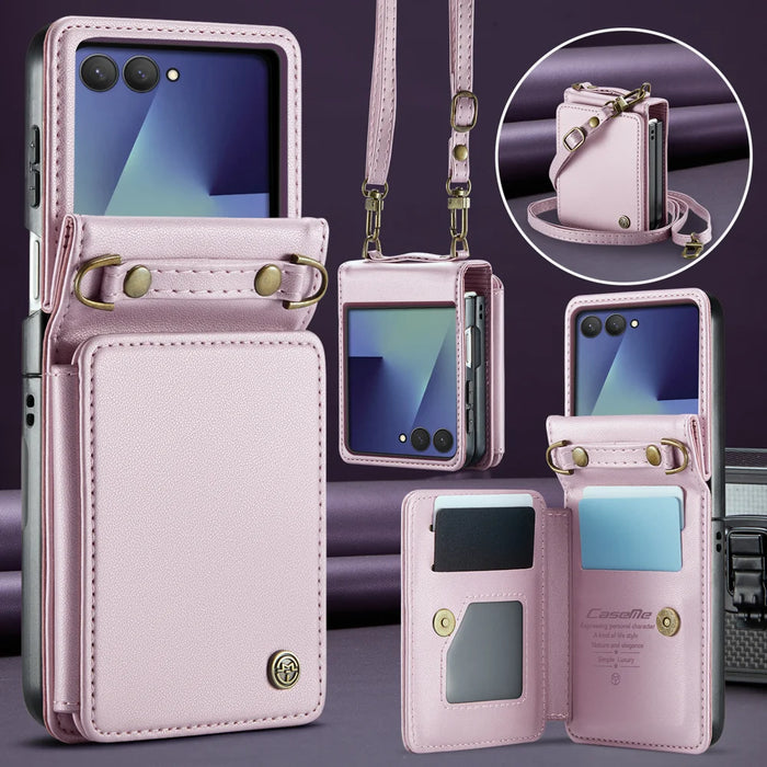 CASEME for Samsung Galaxy Z Flip8 Case with RFID Blocking 5 Card Slots  C22 Leather Back Cover - Pink - 7
