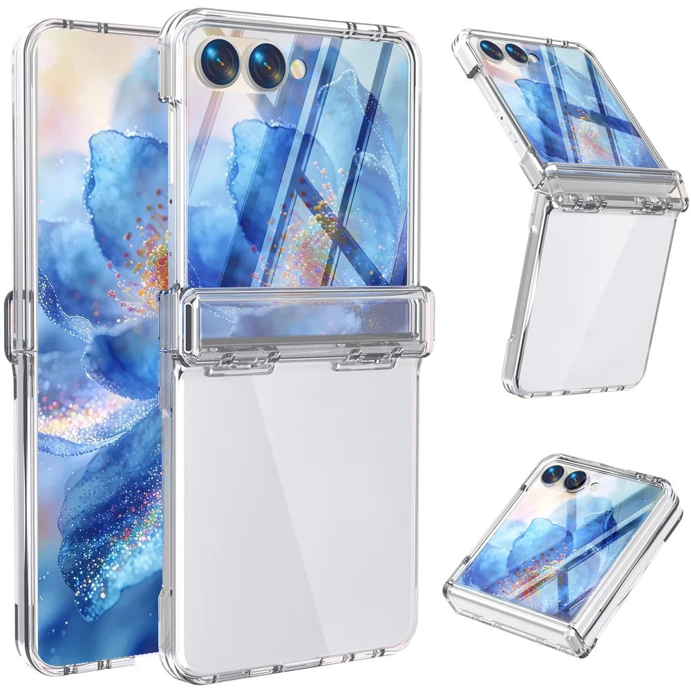 For Samsung Galaxy Z Flip8 Case Hinge Protection PC + TPU Phone Cover Built-in Tempered Glass Film - Transparent - 1
