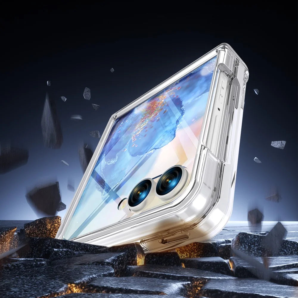 For Samsung Galaxy Z Flip8 Case Hinge Protection PC + TPU Phone Cover Built-in Tempered Glass Film - Transparent - 2