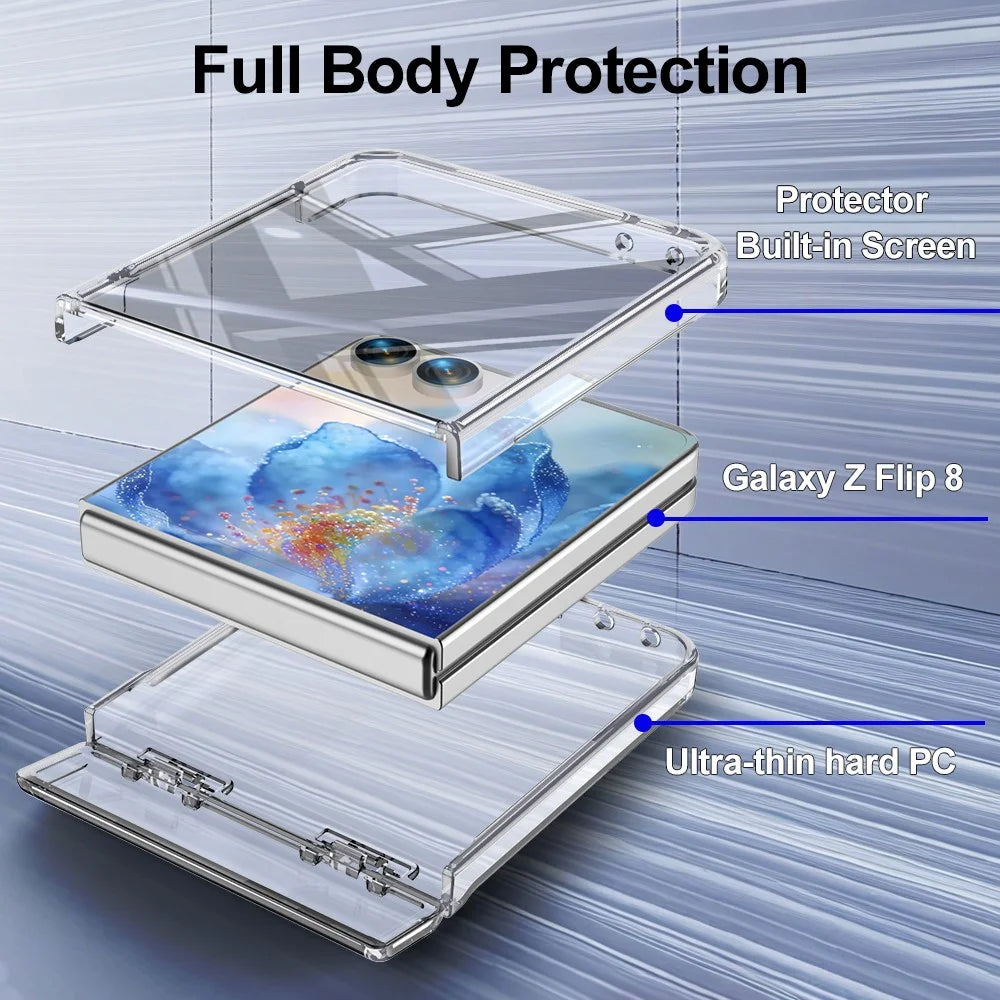 For Samsung Galaxy Z Flip8 Case Hinge Protection PC + TPU Phone Cover Built-in Tempered Glass Film - Transparent - 5