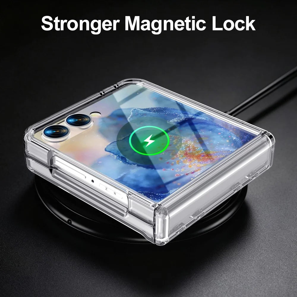 For Samsung Galaxy Z Flip8 Case Hinge Protection PC + TPU Phone Cover Built-in Tempered Glass Film - Transparent - 6