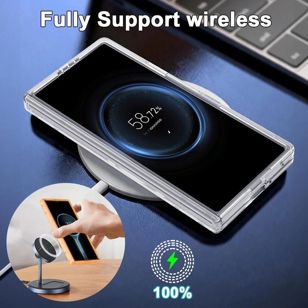 For Samsung Galaxy Z Fold8 Ultra Magnetic Case Hinge Protection Transparent PC + TPU Phone Cover Built-in Screen Protector - Transparent - 6