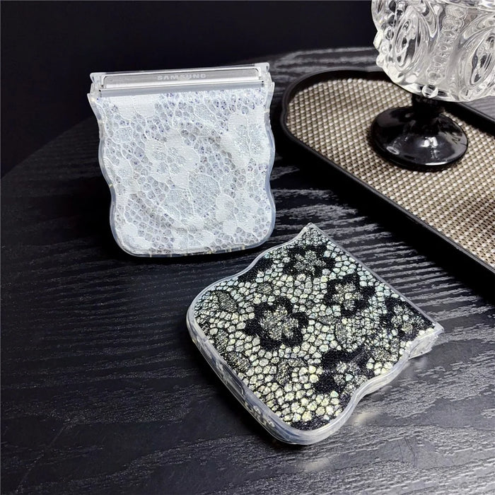 For Samsung Galaxy Z Flip7 5G Magnetic Case Wavy Edge Lace Pattern TPU Phone Cover - Black - 4