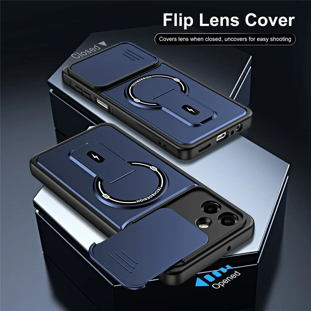 For Samsung Galaxy A08 4G / A07 4G Case with Slide Camera Cover Kickstand Shockproof PC + TPU Matte Finish Phone Shell - Blue - 5