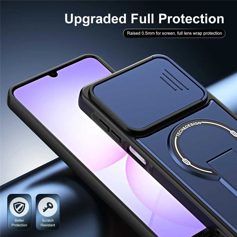 For Samsung Galaxy A08 4G / A07 4G Case with Slide Camera Cover Kickstand Shockproof PC + TPU Matte Finish Phone Shell - Blue - 7