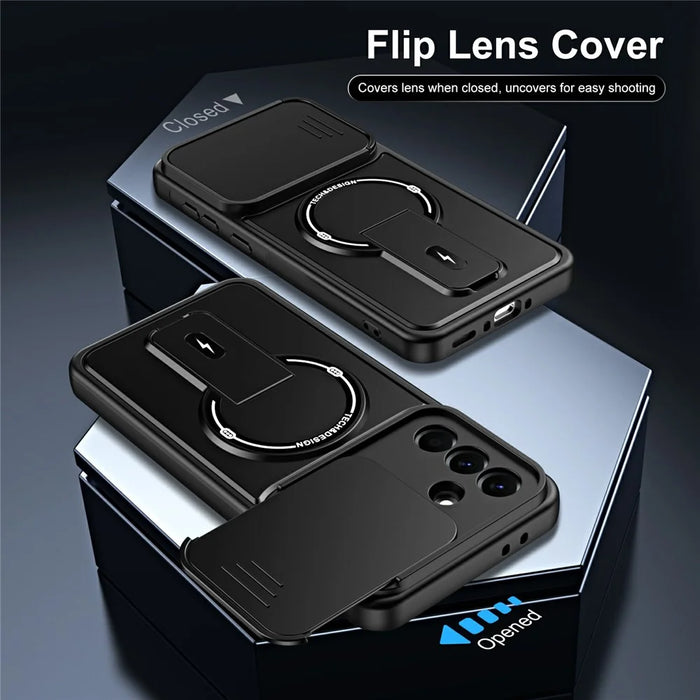 For Samsung Galaxy A27 5G Case with Slide Camera Cover Kickstand Shockproof PC + TPU Matte Finish Phone Shell - Black - 5