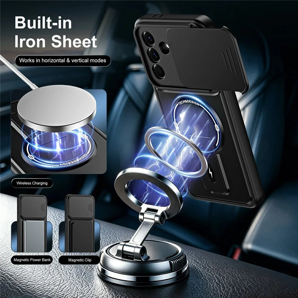 For Samsung Galaxy A57 5G Case with Slide Camera Cover Kickstand Shockproof PC + TPU Matte Finish Phone Shell - Black - 6