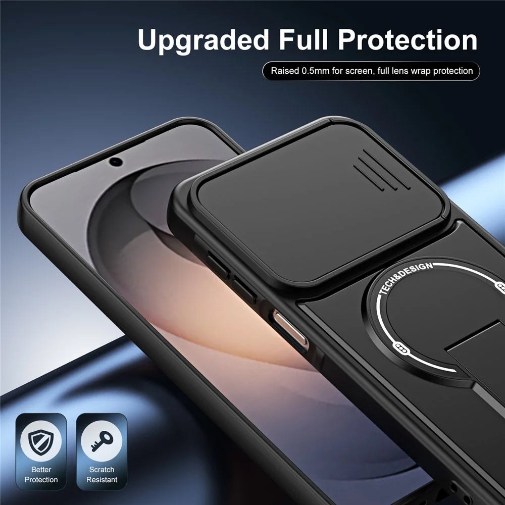 For Samsung Galaxy S26 Case with Slide Camera Cover Kickstand Shockproof PC + TPU Matte Finish Phone Shell - Black - 7