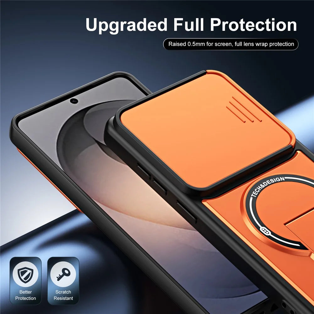 For Samsung Galaxy S26 Ultra Case with Slide Camera Cover Kickstand Shockproof PC + TPU Matte Finish Phone Shell - Orange - 7
