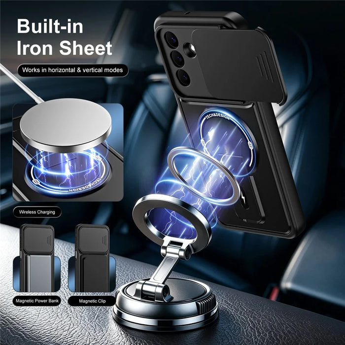 For Samsung Galaxy S26+ Case with Slide Camera Cover Kickstand Shockproof PC + TPU Matte Finish Phone Shell - Black - 6