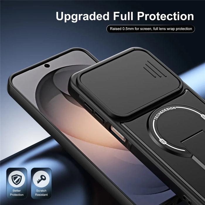 For Samsung Galaxy S26+ Case with Slide Camera Cover Kickstand Shockproof PC + TPU Matte Finish Phone Shell - Black - 7