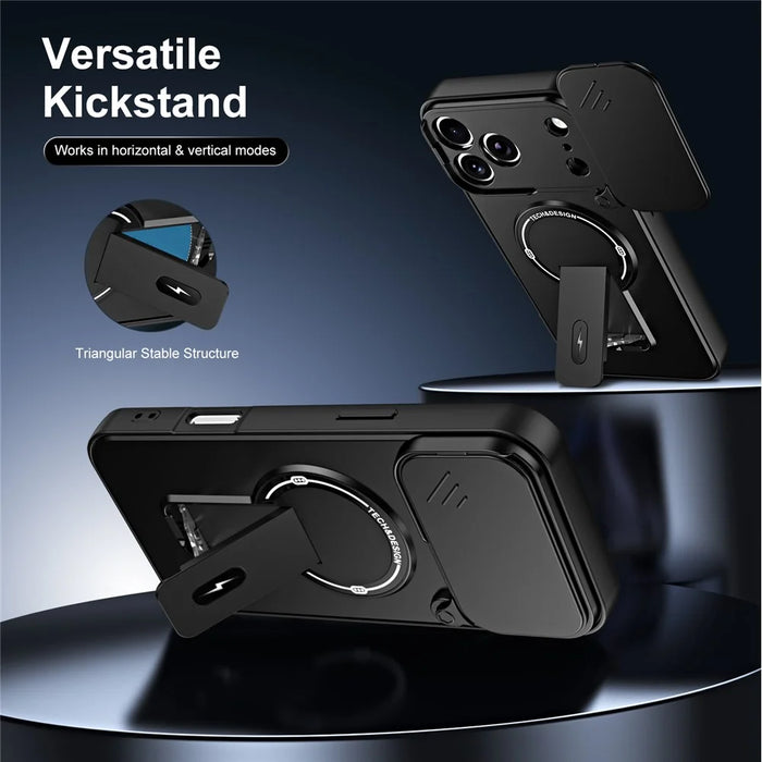 For iPhone 18 Pro Max  /  17 Pro Max Case with Slide Camera Cover Kickstand Shockproof PC + TPU Matte Finish Phone Shell - Black - 4