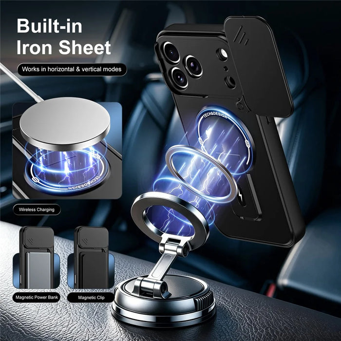 For iPhone 18 Pro Max  /  17 Pro Max Case with Slide Camera Cover Kickstand Shockproof PC + TPU Matte Finish Phone Shell - Black - 6