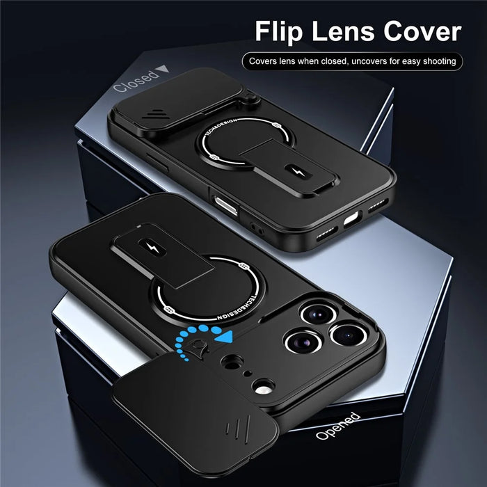 For iPhone 18 Pro  /  17 Pro Case with Slide Camera Cover Kickstand Shockproof PC + TPU Matte Finish Phone Shell - Black - 5