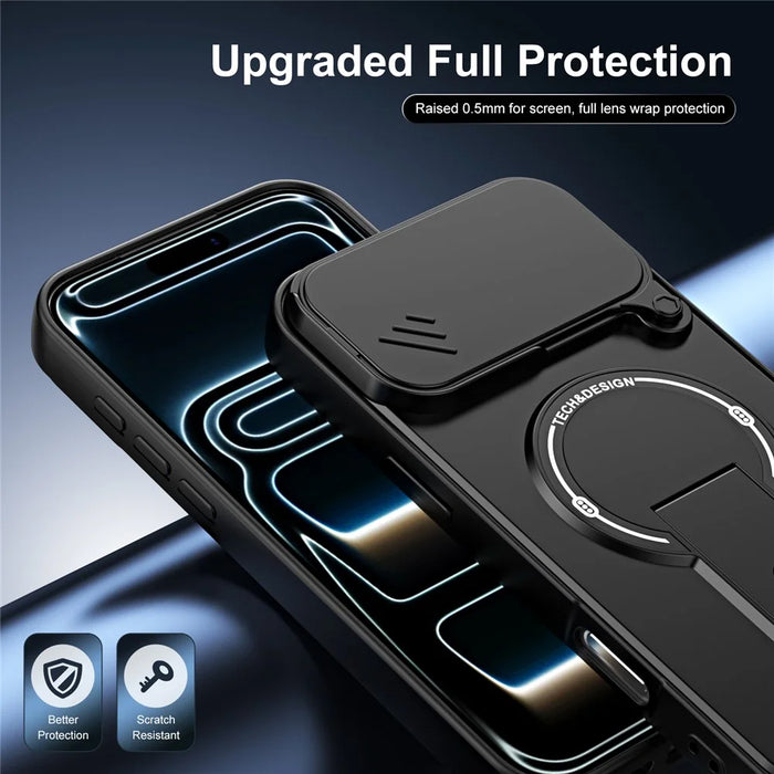 For iPhone 18 Pro  /  17 Pro Case with Slide Camera Cover Kickstand Shockproof PC + TPU Matte Finish Phone Shell - Black - 7