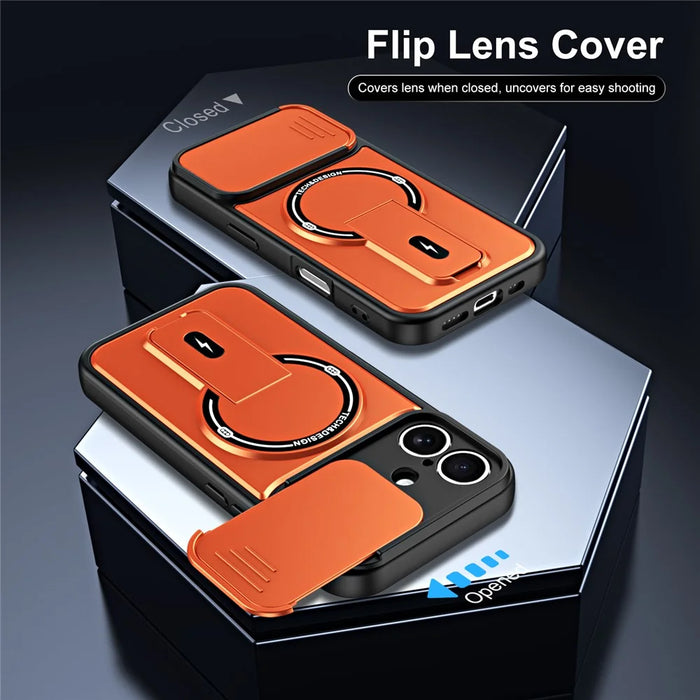 For iPhone 17 Case with Slide Camera Cover Kickstand Shockproof PC + TPU Matte Finish Phone Shell - Orange - 5