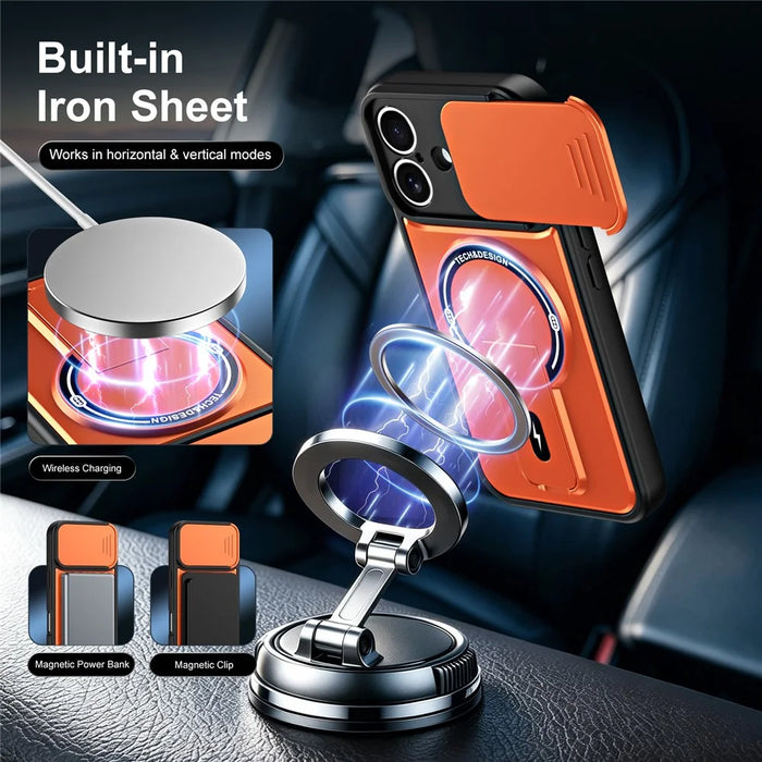 For iPhone 16 Case with Slide Camera Cover Kickstand Shockproof PC + TPU Matte Finish Phone Shell - Orange - 6