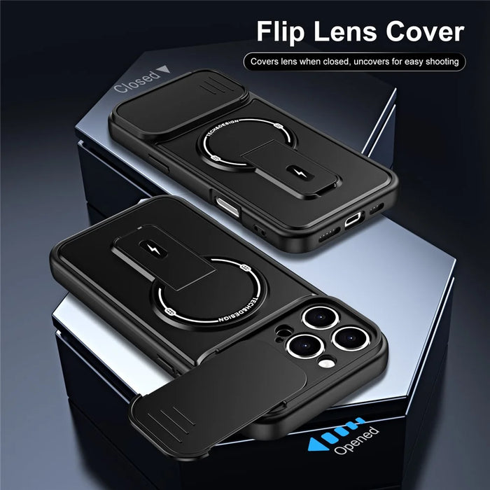 For iPhone 16 Pro Case with Slide Camera Cover Kickstand Shockproof PC + TPU Matte Finish Phone Shell - Black - 5