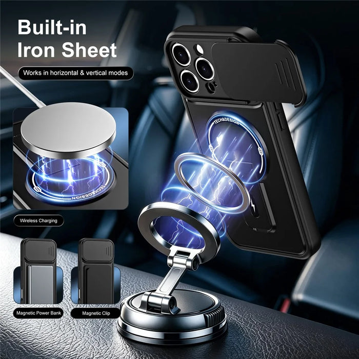 For iPhone 16 Pro Case with Slide Camera Cover Kickstand Shockproof PC + TPU Matte Finish Phone Shell - Black - 6