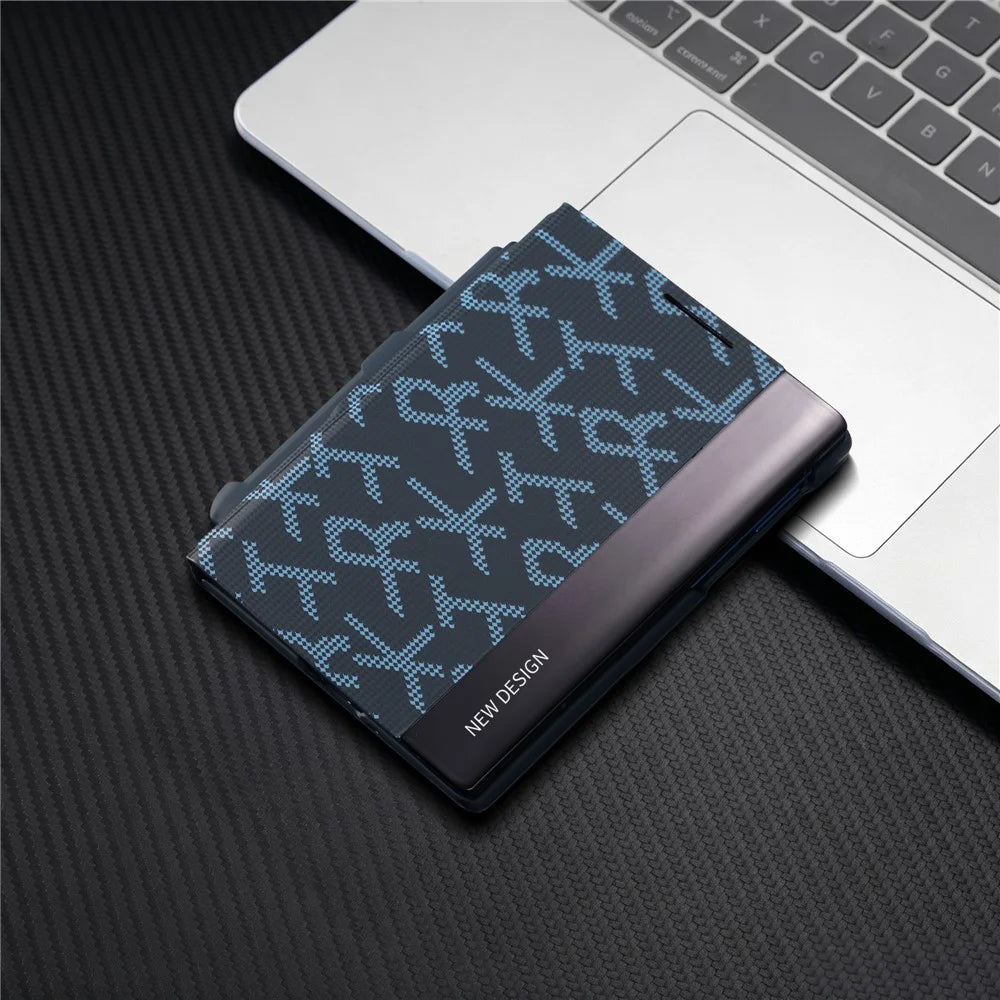 For Samsung Galaxy Z Fold8 Case Geometric Pixel Pattern Kickstand Foldable PC Phone Cover with Stylus - Blue - 2