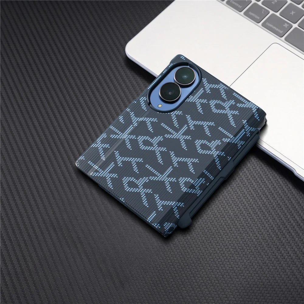 For Samsung Galaxy Z Fold8 Case Geometric Pixel Pattern Kickstand Foldable PC Phone Cover with Stylus - Blue - 3