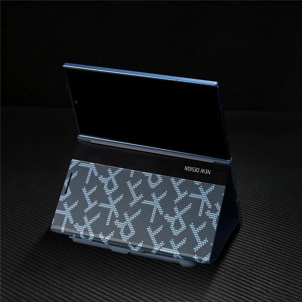 For Samsung Galaxy Z Fold8 Case Geometric Pixel Pattern Kickstand Foldable PC Phone Cover with Stylus - Blue - 4