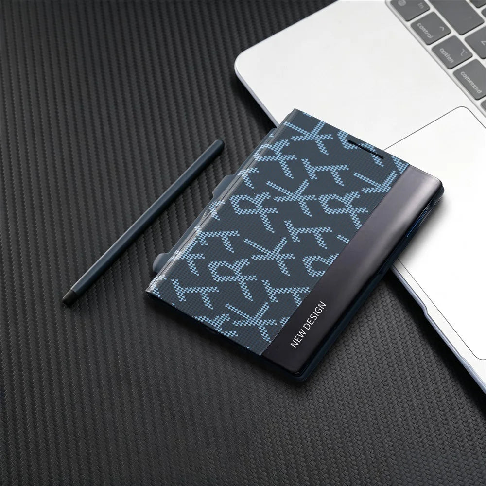 For Samsung Galaxy Z Fold8 Case Geometric Pixel Pattern Kickstand Foldable PC Phone Cover with Stylus - Blue - 5