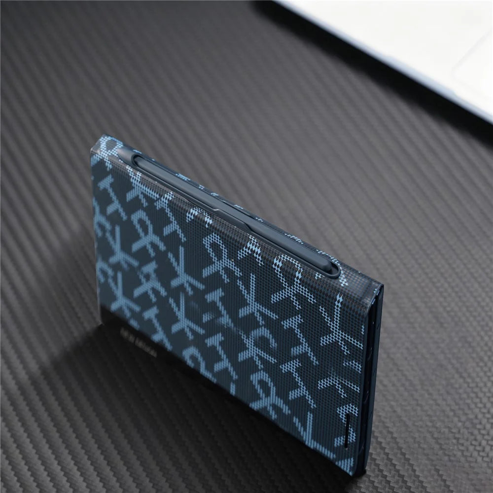 For Samsung Galaxy Z Fold8 Case Geometric Pixel Pattern Kickstand Foldable PC Phone Cover with Stylus - Blue - 6