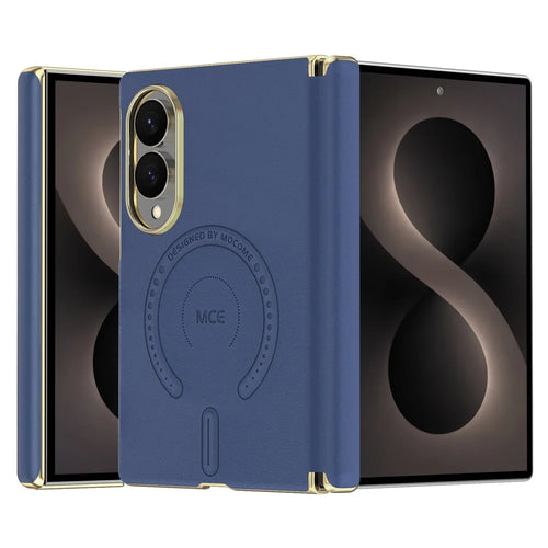 For Samsung Galaxy Z Fold8 Magnetic Case Leather + PC Electroplated Hinge Protection Phone Cover - Sapphire - 1